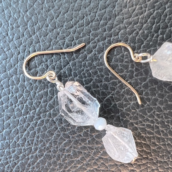 Handmade sterling silver and 14k gold herkimer diamond earrings - Picture 4 of 4